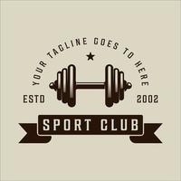 barbell or dumbbell logo vector vintage illustration template icon graphic design. gym or fitness center sign or symbol for sport business gymnasium with retro typography style