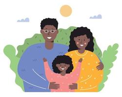Happy African American family. Father, mother and daughter. Flat modern illustration. vector