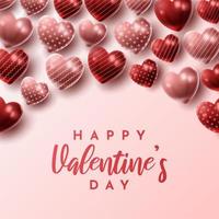 Happy Valentine's day background with heart balloon and present composition for banner, poster or greeting card. vector illustration