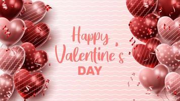 Happy Valentine's day background with heart balloon and present composition for banner, poster or greeting card. vector illustration