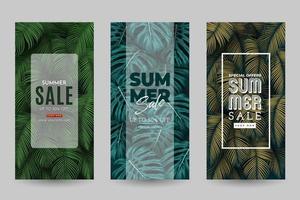 banner de venta de verano con fondo de hojas tropicales. ilustración vectorial vector