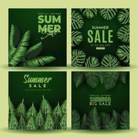 Summer Sale Banner With Tropical Leaves Background. Vector Illustration