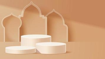 Islamic display podium decoration background with islamic ornament. Vector 3D Illustration