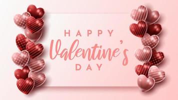 Happy Valentine's day background with heart balloon and present composition for banner, poster or greeting card. vector illustration