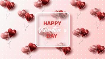 Happy Valentine's day background with heart balloon and present composition for banner, poster or greeting card. vector illustration