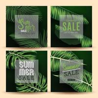 Summer Sale Banner With Tropical Leaves Background. Vector Illustration