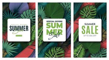 Summer Sale Banner With Tropical Leaves Background. Vector Illustration