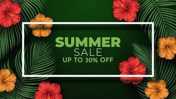 Summer Sale Banner With Tropical Leaves Background. Vector Illustration