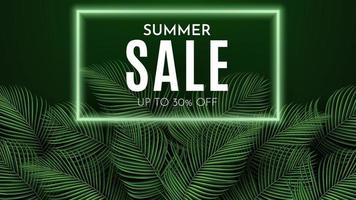 Summer Sale Banner With Tropical Leaves Background. Vector Illustration