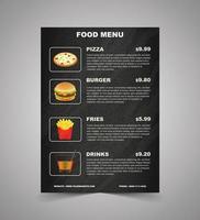 Restaurant menu for fast food.