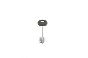 Metal key from the door of home on a white background isolate. Manufacturing of keys. house, apartment, building, design, project, moving, mortgage, rent and purchase real estate, booking. Copy space photo