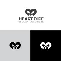 logotipo de pájaro con plantilla de forma de corazón simple e icónico vector