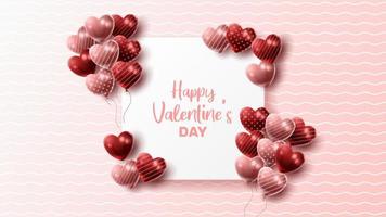 Happy Valentine's day background with heart balloon and present composition for banner, poster or greeting card. vector illustration