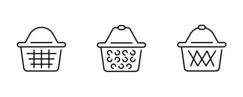 Set of shopping cart icons. Same thickness and different design for online store. Collection icons from various basket icons in various shapes. Online store symbols. Line style. vector