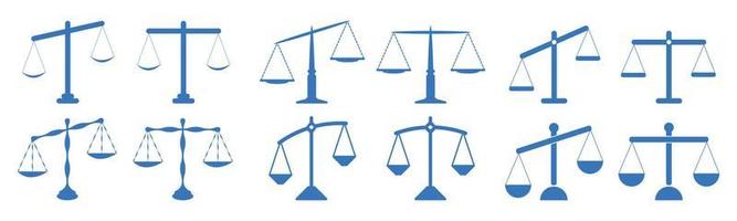 As a set, the scale can be rotated left and right. Scale icon vector sign isolated on white background. The scale symbol makes the template color editable. He measures the justice reports. Law balance