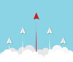 Paper plane go to success vector business financial concept start up, leadership, creative idea symbol paper art style illustration. Creative an effort to get ahead in the ranking.