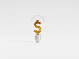 Isolated of Golden US dollar sign inside transparent lightbulb for creative thinking idea and problem solving can make more money by 3d rendering technique. photo