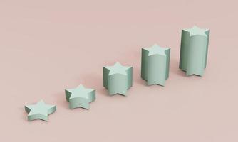 aumento de estrellas azules sobre fondo rosa para la evaluación del cliente después de usar el concepto de producto y servicio mediante representación 3d. foto