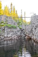 Beautiful suspension bridge over the Rjukandefossen waterfall, Hemsedal, Norway. photo