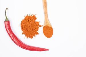 Top view of Red spicy Paprika powder on the white background photo