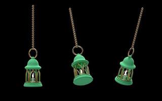 ramadan kareem 3d isolated with hanging lantern green cute different angle in set photo