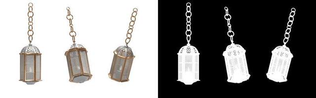 ramadan kareem 3d lantern isolated with selection path golden shiny on black and white photo