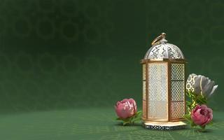 ramadan kareem fondo 3d aislado en verde con flor hermosa foto