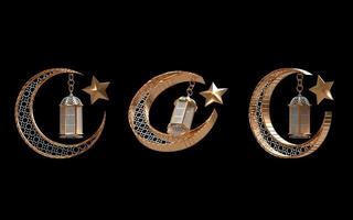 set of ramadan kareem 3d isolated with crescent moon golden with different angle photo