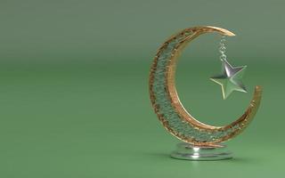 crescent moon ramadan kareem 3d isolated with green background photo