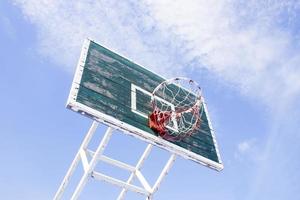 Basketball hoop with blue sky photo