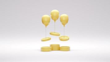 3D Rendering concept of money inflation concept, money spending. Coins are raised up by balloons isolated on background. 3D Render. 3D illustration. photo