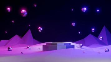 3D Rendering concept of product display. Blank product stand podium with red and purple LED light on element background. Futuristic concept. 3d rendering. illustration. photo