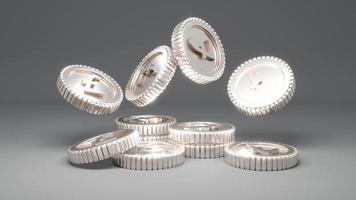 3D Rendering of isolated single silver British money coin pound falling on background. 3D Render. 3D illustration. photo