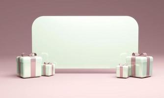 Concepto de representación 3d de una gran tarjeta en blanco con caja de regalo para diseño comercial. procesamiento 3d ilustración 3d foto