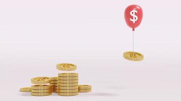 3d renderizado pila de monedas globos tomando monedas en el aire sobre el concepto de fondo de la inflación financiera. procesamiento 3d ilustración 3d foto
