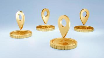 3D Rendering concept of golden coins with golden location symbols. 3d Render. photo