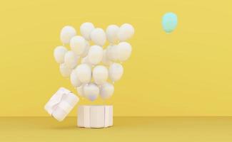 3D Rendering concept of stand out from the crowd and different concept. Blue balloon stand out from crowd yellow background. Explosion of balloons from gift.3D Render. 3d illustration. Minimal style.