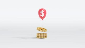 3D Rendering stack of coins balloons taking coins up on the air on background concept of financial inflation. 3D render. 3D illustration. photo
