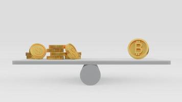 3D Rendering concept of financial. a balance with coins with dollar on and  a coin with B on another side. 3D Render. photo