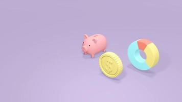 3D Rendering concept of money investment. a coin, a piggy bank  and a pie chart on  background. 3D Render. photo