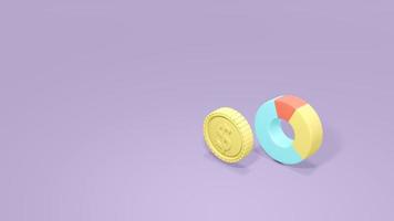 3D Rendering concept of money investment. a coin and a pie chart on  background. 3D Render. photo