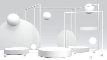 3D rendering concept of white theme of blank product display podiums composition geometry elements for commercial template design. 3D Render. photo