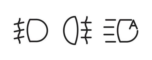 Vector icons of vehicle dashboard indicators. Such symbols include front and rear fog light and automatic headlight symbol. Editable line icon.