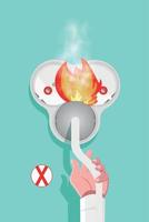 Fire wiring. Socket and plug on fire from overload. Electrical safety concept. Short circuit electrical circuit. Broken electrical connection. illustration modern design. vector