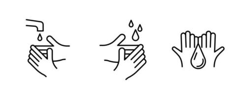 Hand wash warning icon. Washing with water anti-virus. It includes topics such as hand washing habits. Simple line icon art, Coronavirus Protection vector Line Icons icon set. Editable Stroke.