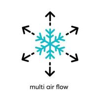 Multi air flow icon. This symbol is the symbol for the refrigerator and air conditioner. Colorful refrigerator and air conditioning button icon. Editable Stroke. Logo, web and app. vector