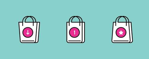 Paquete de 3 con notificaciones en forma de línea fina. iconos de bolsa de compras. colección de iconos de línea negra aislados en fondo verde claro. ilustración vectorial moderna vector