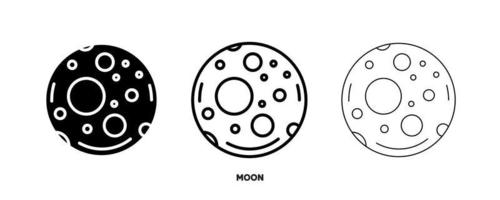 Moon planet icon vector. Simple planet Moon sign in modern design style and logo art for website and mobile app. Editable drawing and silhouette in one. vector