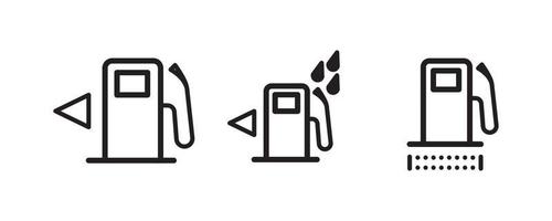Vector icons of vehicle dashboard indicators. Such symbols include gasoline distance, water warning in gas tank and pollution indicator symbol in gasoline tank. Editable line icon.