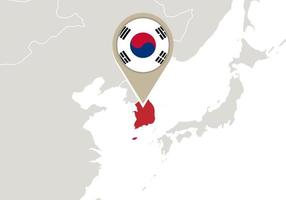 South Korea on World map vector